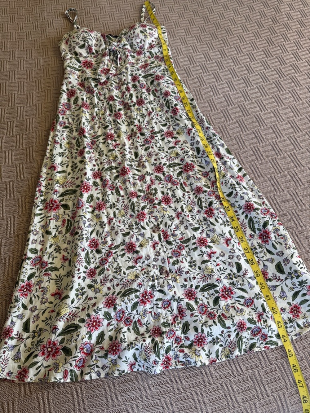 Floral Tie-Front Spaghetti Strap Midi Dress - White with Pink Floral - Picture 10 of 11